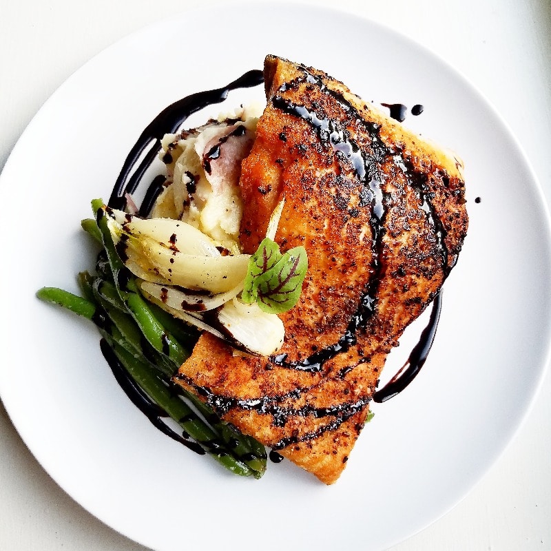 Seared Salmon private chef kisha table at Home