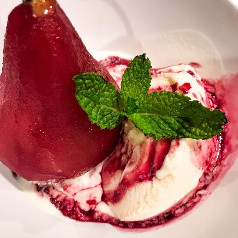 Red wine poached pear