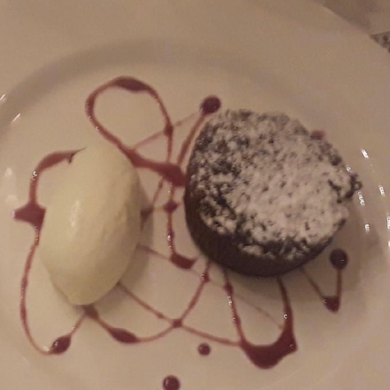 Brandy soaked cherry and chocolate bread pudding