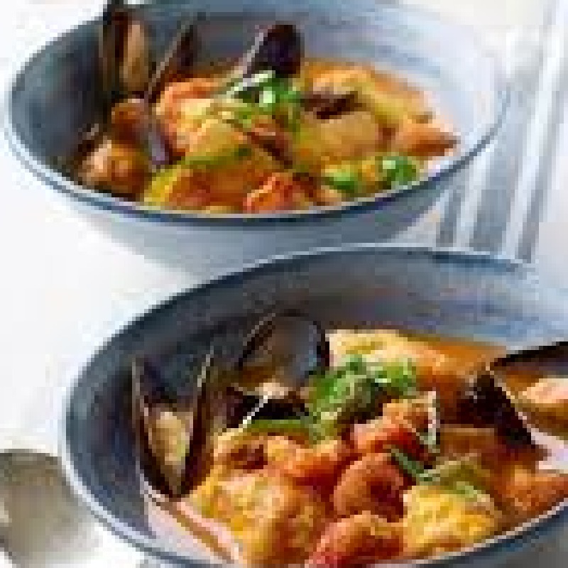 Tomato Bouillabaisse with Basil Rouille