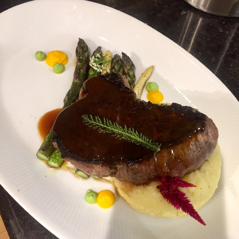 Filet mignon over duck fat mash
