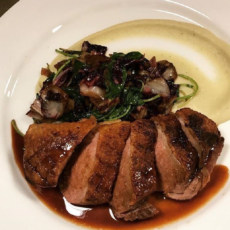 Seared Duck with Mashed Potato & Vegetable Stir Fry