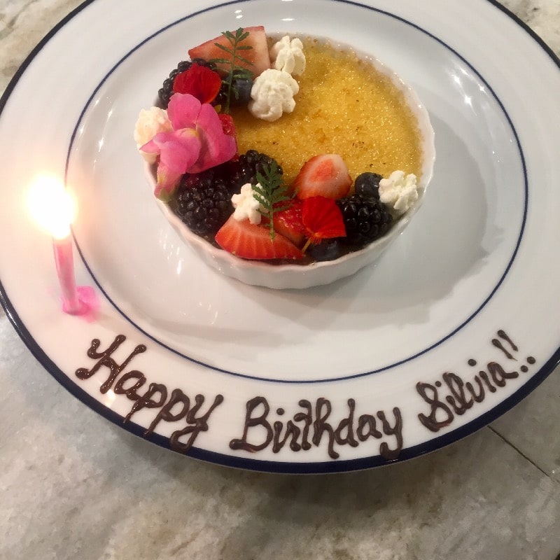 Bailey’s creme brûlée (example of plate writing)