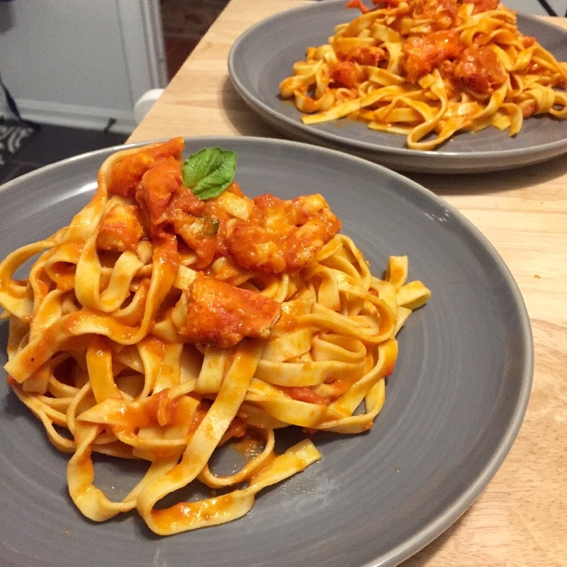 Freshly made fettuccine (pictured with marinara)