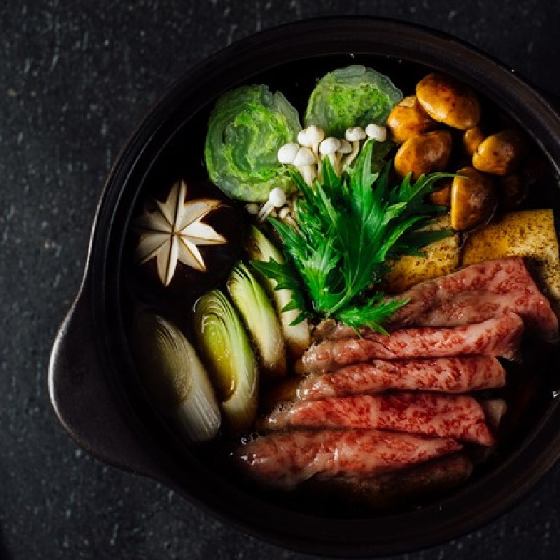 Wagyu sukiyaki – beef hotpot with tofu, shiitake and vegetables