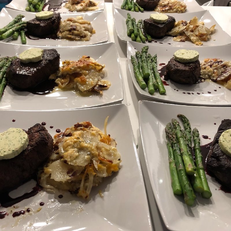 red wine filet mignon, compound butter 