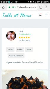 Table at Home Private Chef Profile page