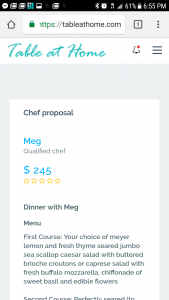 Table at Home chef menu